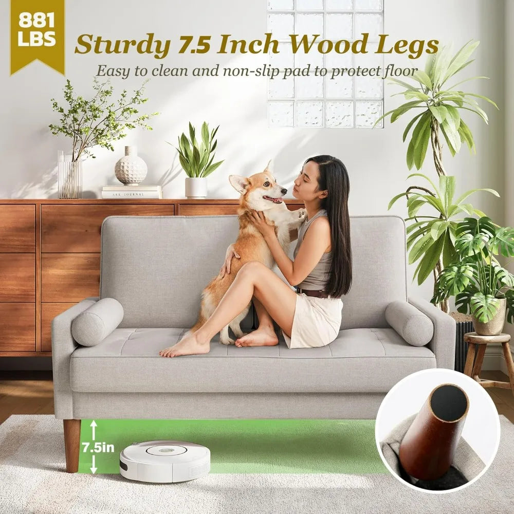 Solid Wood Legs Mid Century Modern Loveseat