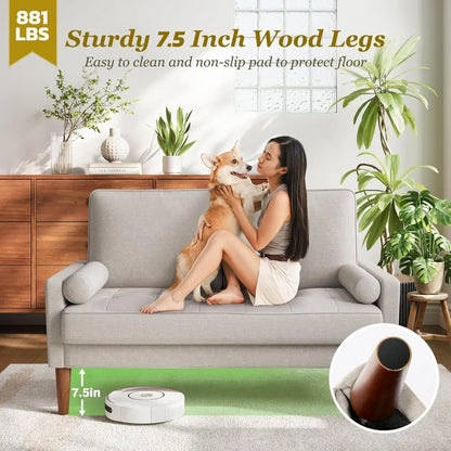 Solid Wood Legs Mid Century Modern Loveseat