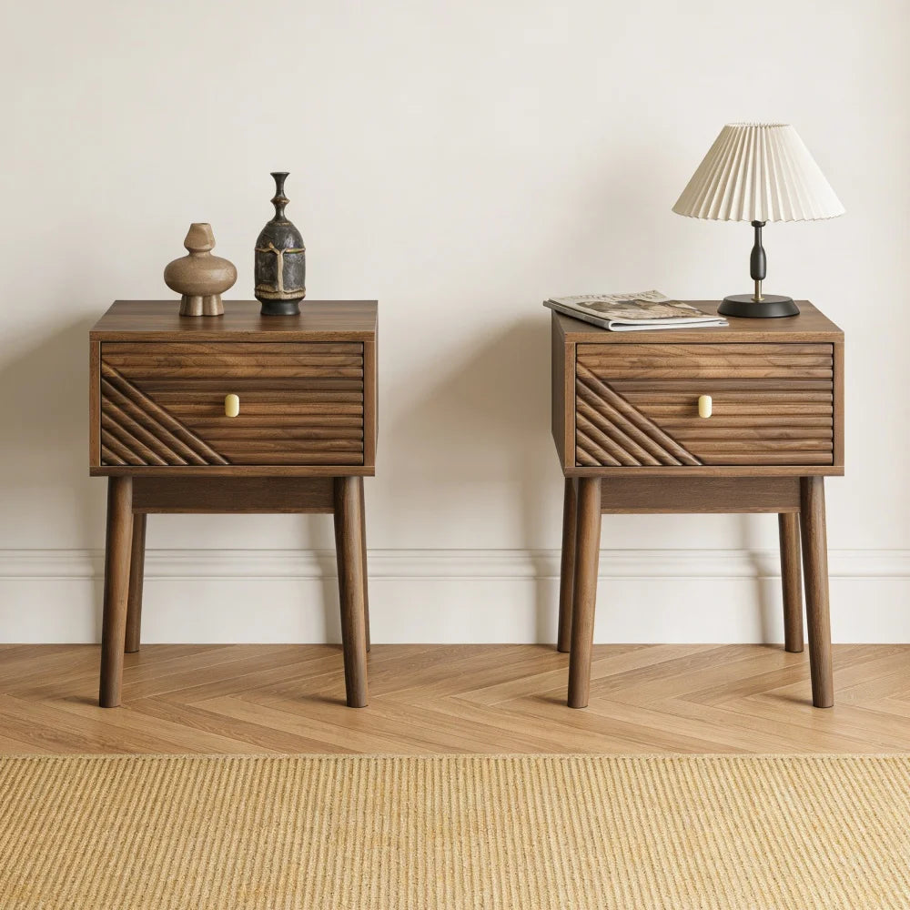 Modern style walnut  bedside table with handle