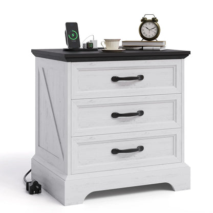 Rustic Farmhouse Nightstand with Charging Station