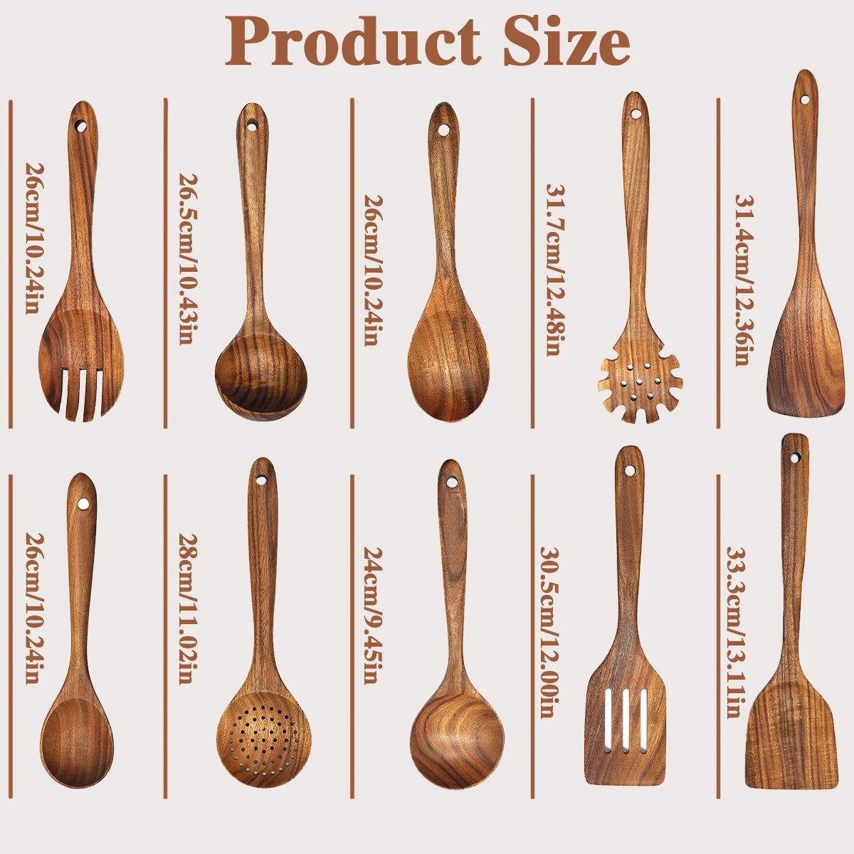 10pcs Wooden Kitchen Utensil Set For Cooking