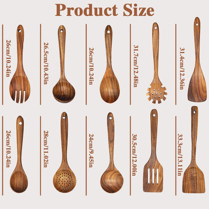 10pcs Wooden Kitchen Utensil Set For Cooking