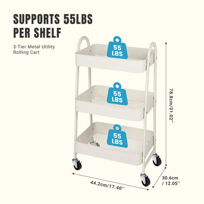 3 Tier Metal  Cart with Lockable Wheels