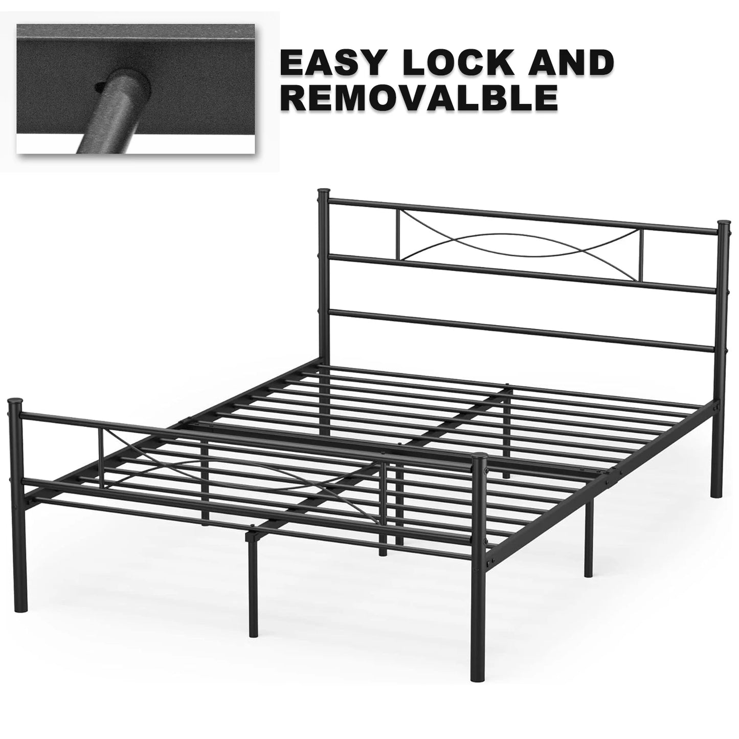 Full Size Bed Metal Platform Frame with Headboard
