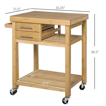Bamboo Kitchen Island on Wheels with Drawers