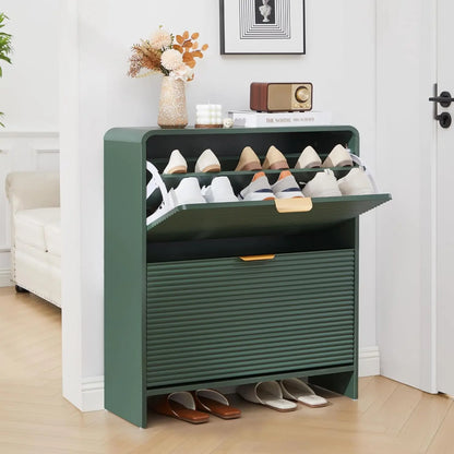 Fluted Narrow Shoe Cabinet 2 Flip Drawers