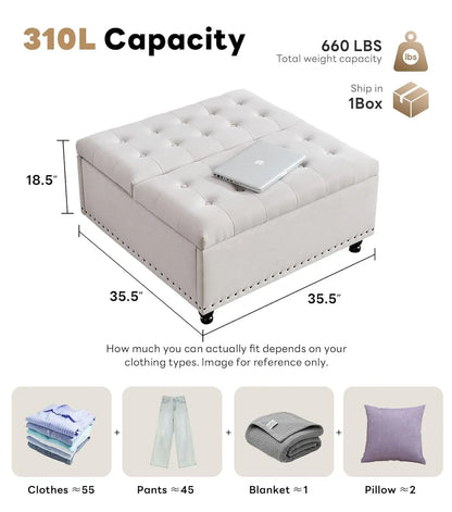 Tufted Large Square Storage Ottoman Bench