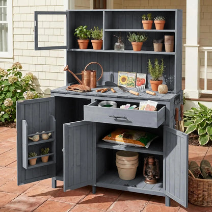 Solid Fir Wood Potting Bench with Hutch