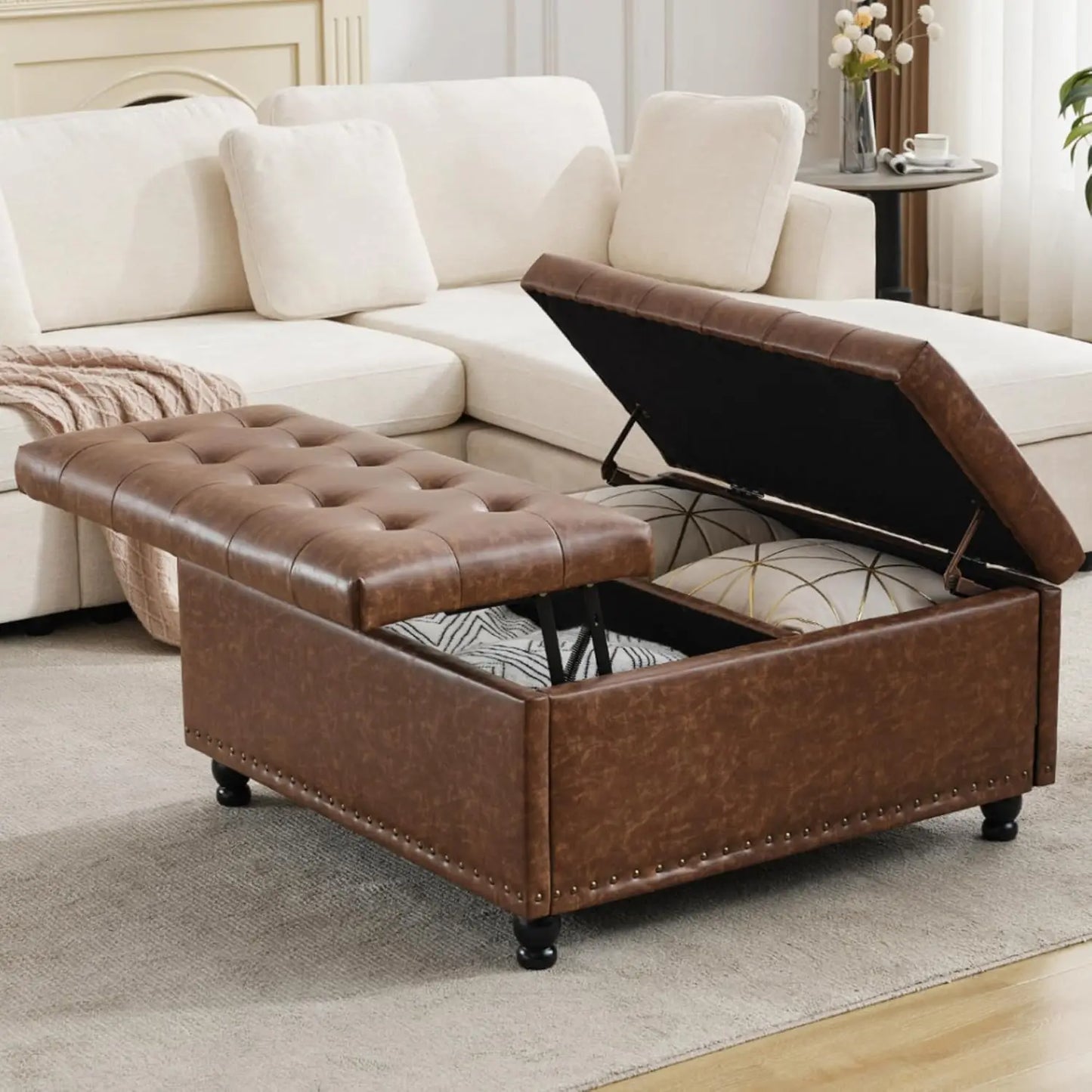 Tufted Large Square Storage Ottoman Bench