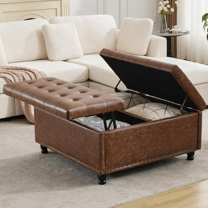 Tufted Large Square Storage Ottoman Bench
