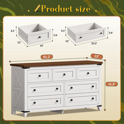 51.2" Farmhouse 7 Drawer Dresser & TV Stand