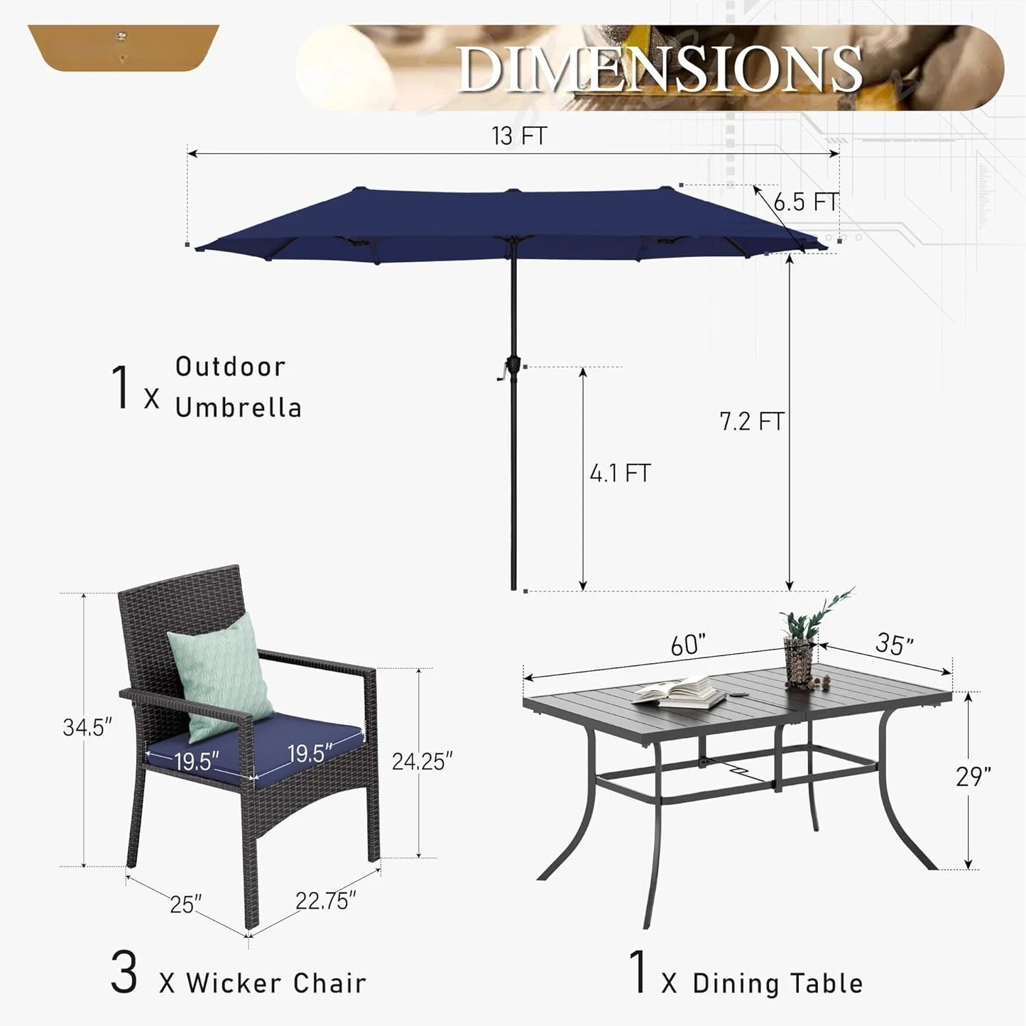 Outdoor Table and 6 Chairs with Umbrella