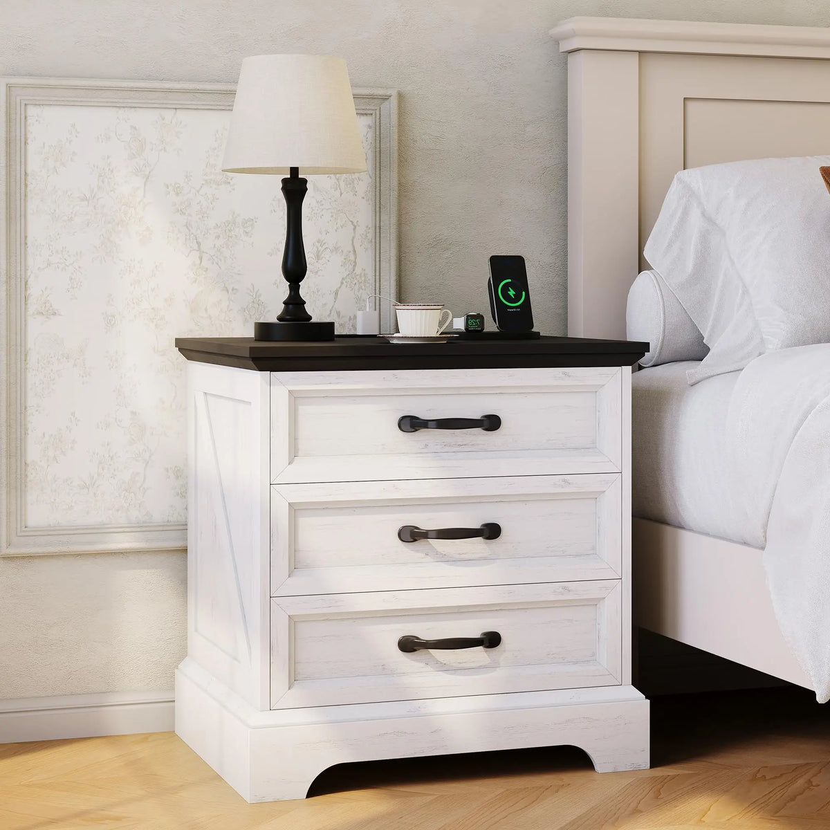 Rustic Farmhouse Nightstand with Charging Station