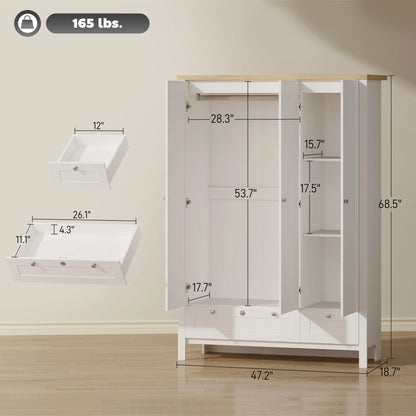3-Door Wardrobe Closet with 2 Drawers