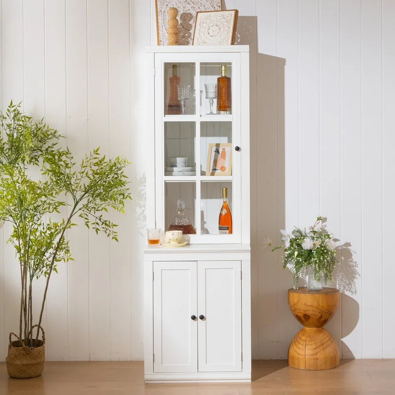 White Farmhouse Pantry Cabinet with Glass Door