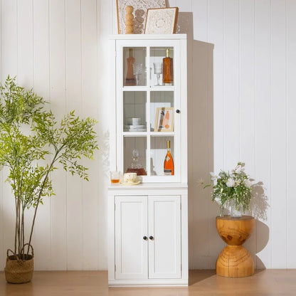 White Farmhouse Pantry Cabinet with Glass Door