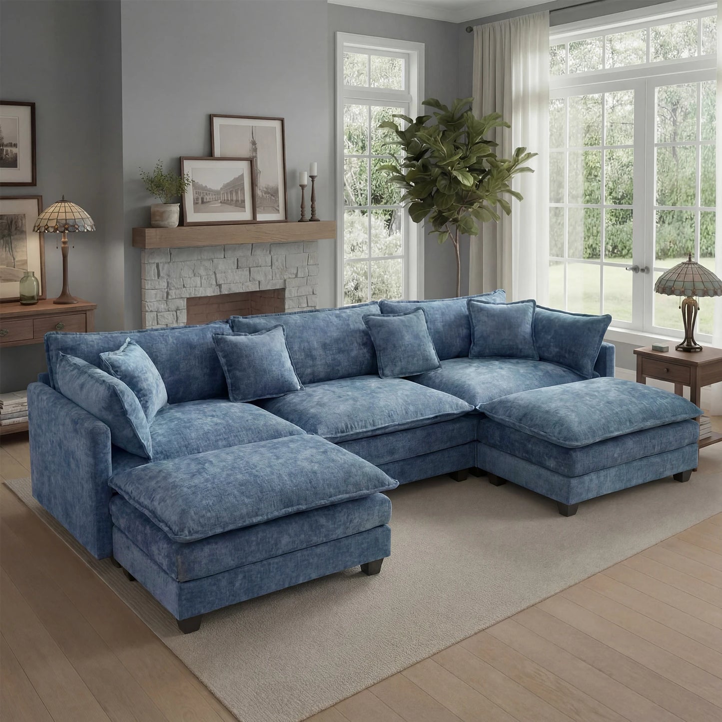 Modular Sectional Deep Seat  Sofa with Ottoman