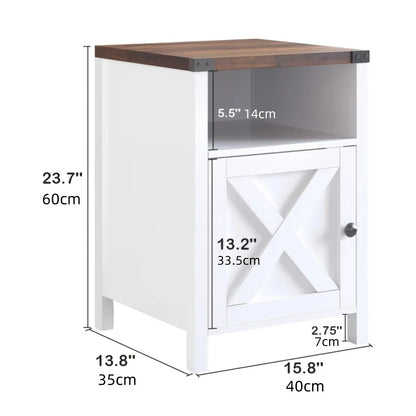 1pc Farmhouse Nightstand, End Table with Barn Door