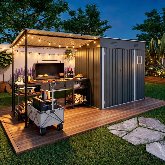 12x4ft Metal Shed with Open-Sided Pergola
