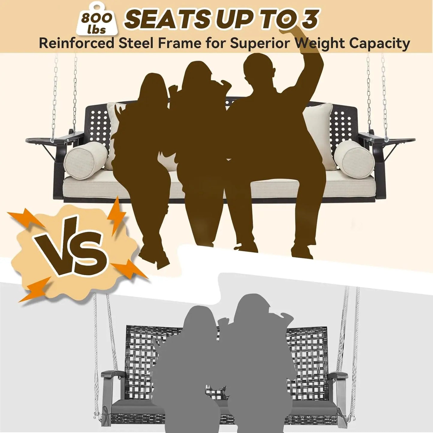 3 Seat Porch Swing with Cup Holders
