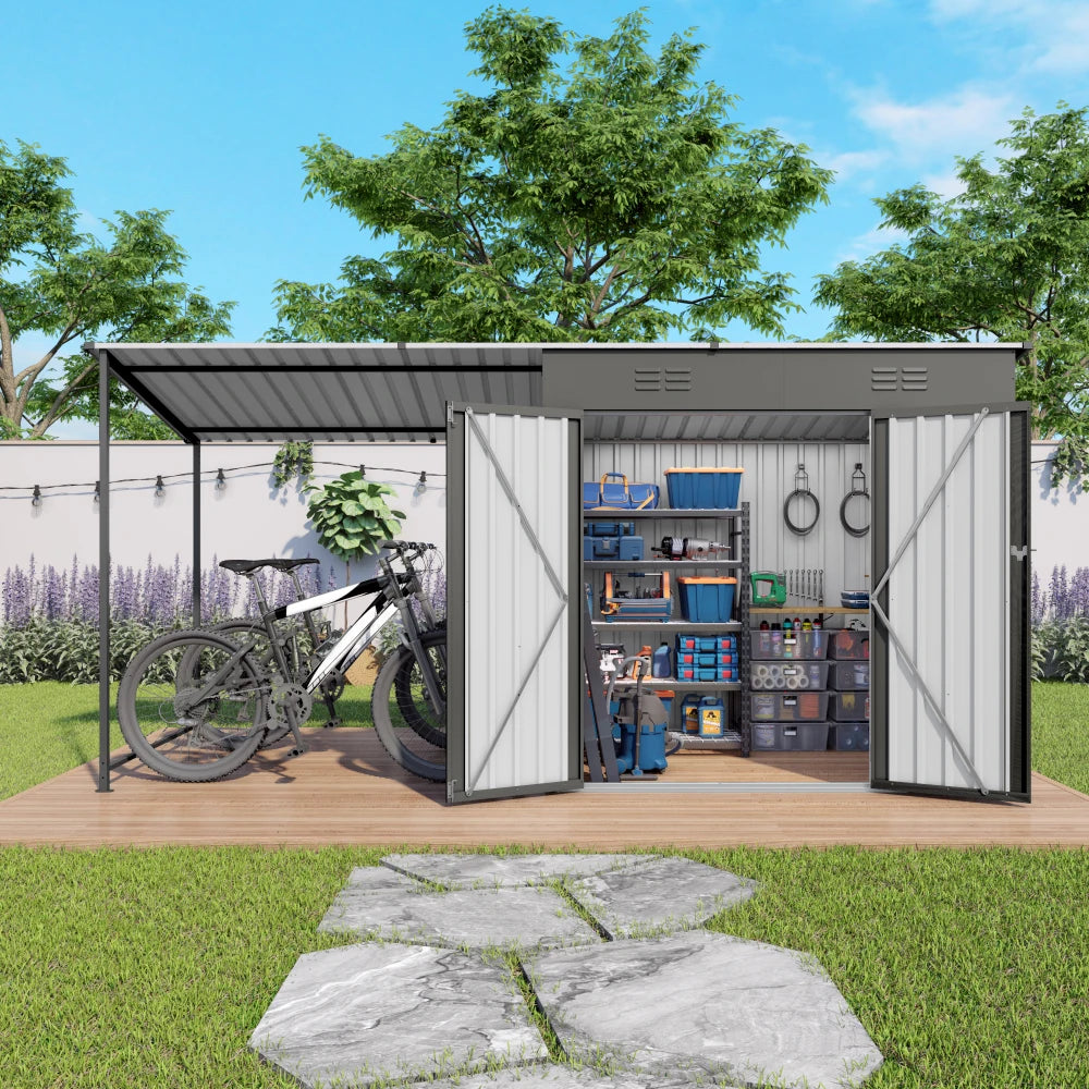 12x4ft Metal Shed with Open-Sided Pergola