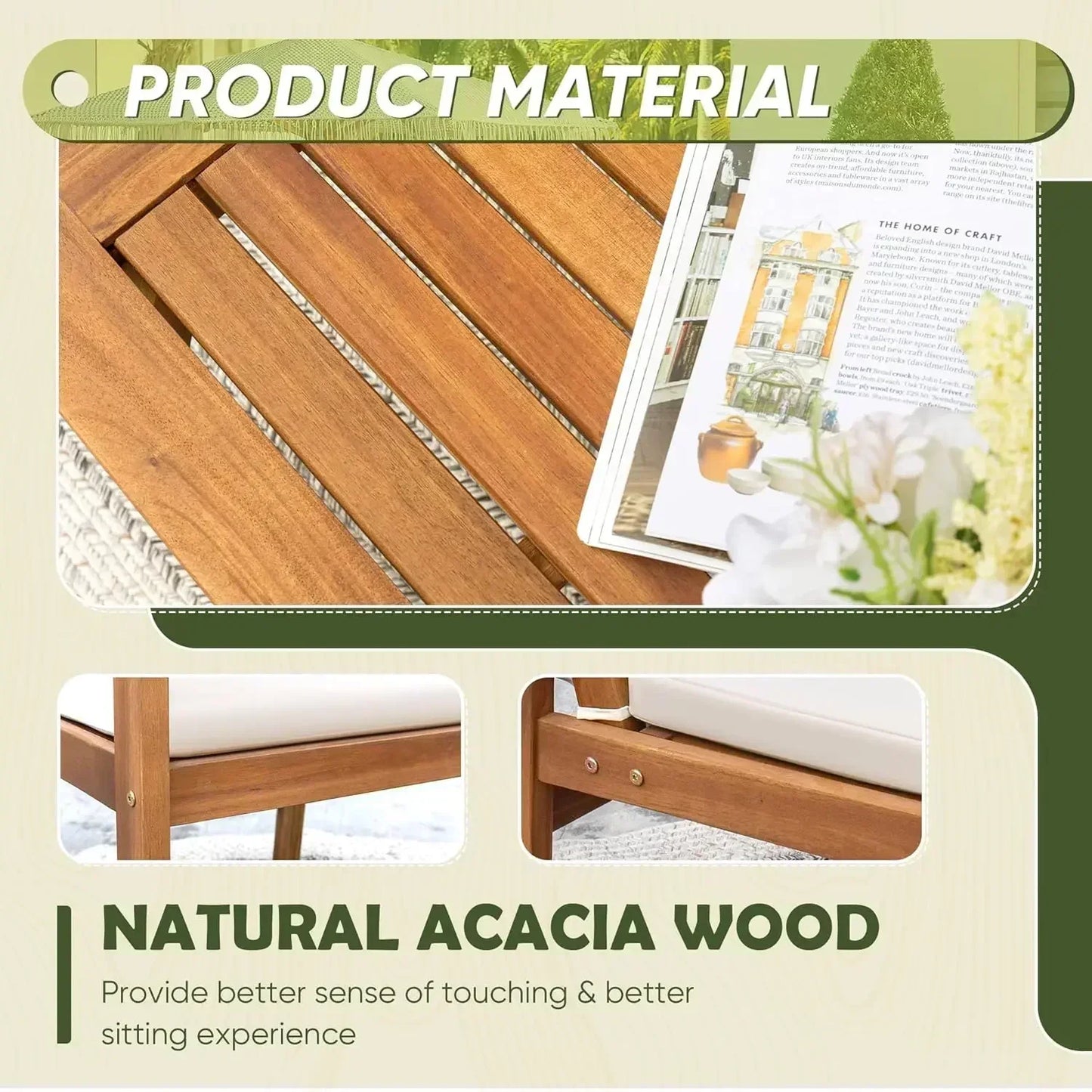4 Piece Outdoor Acacia Wood Sofa Set
