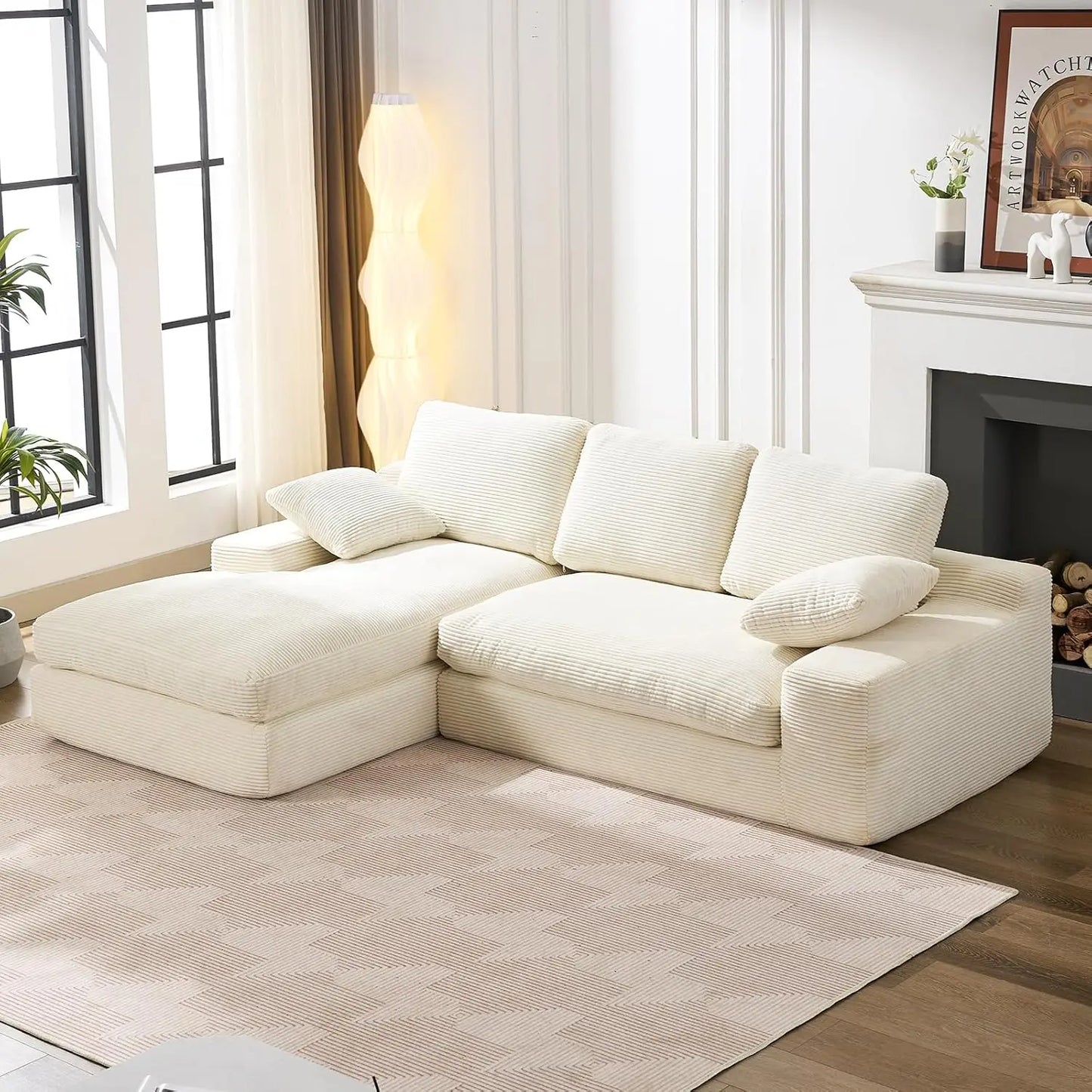 Modular Sectional Corduroy L-Shaped Sofa with Chaise