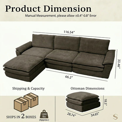 Boneless L-Shape Modular Corduroy Sectional Couch
