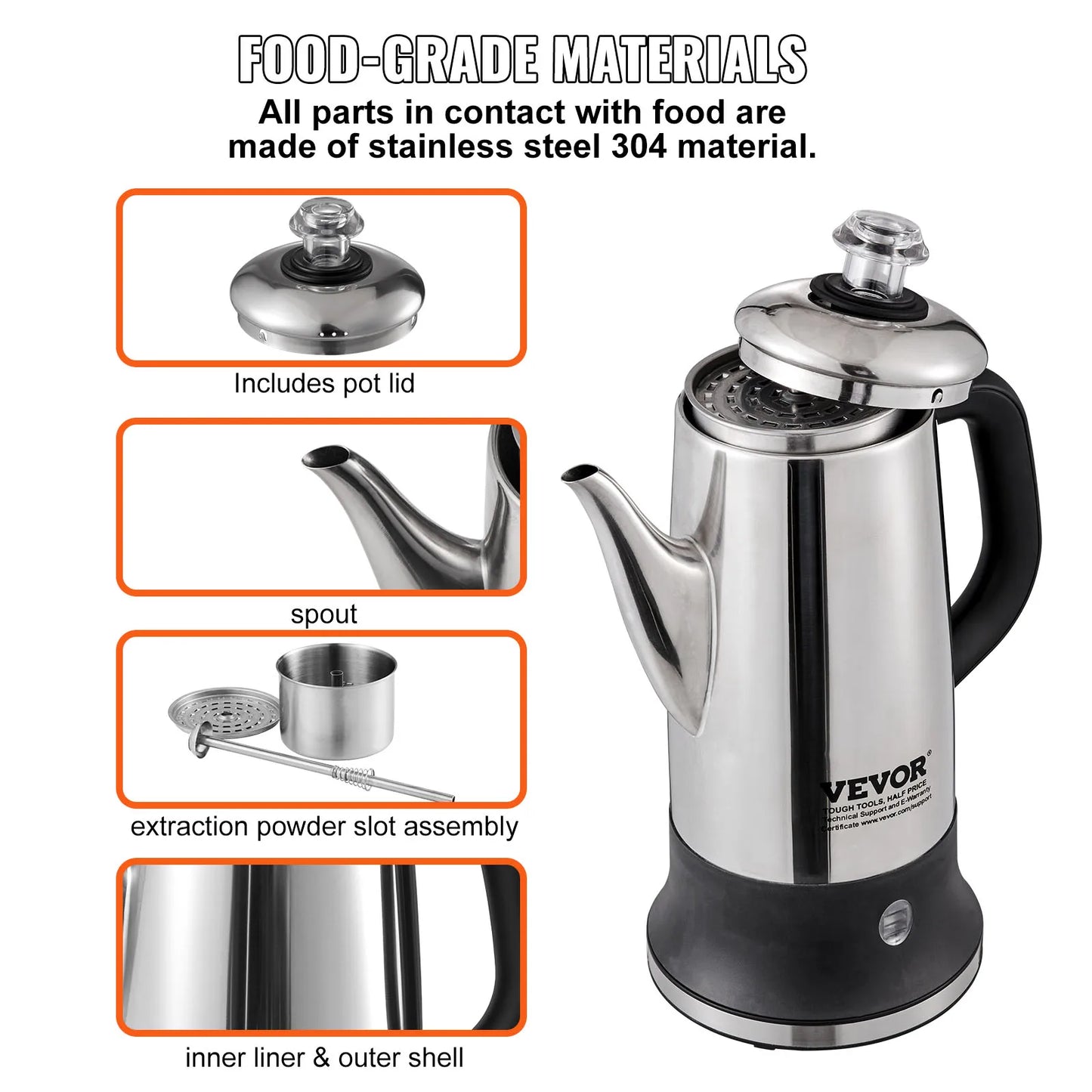 Stainless Steel 12-Cup Electric Coffee Pot