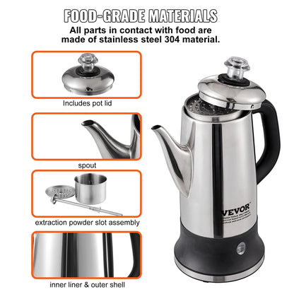 Stainless Steel 12-Cup Electric Coffee Pot