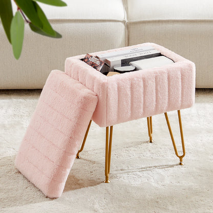 Faux Fur Hidden Storage Stool or Ottoman