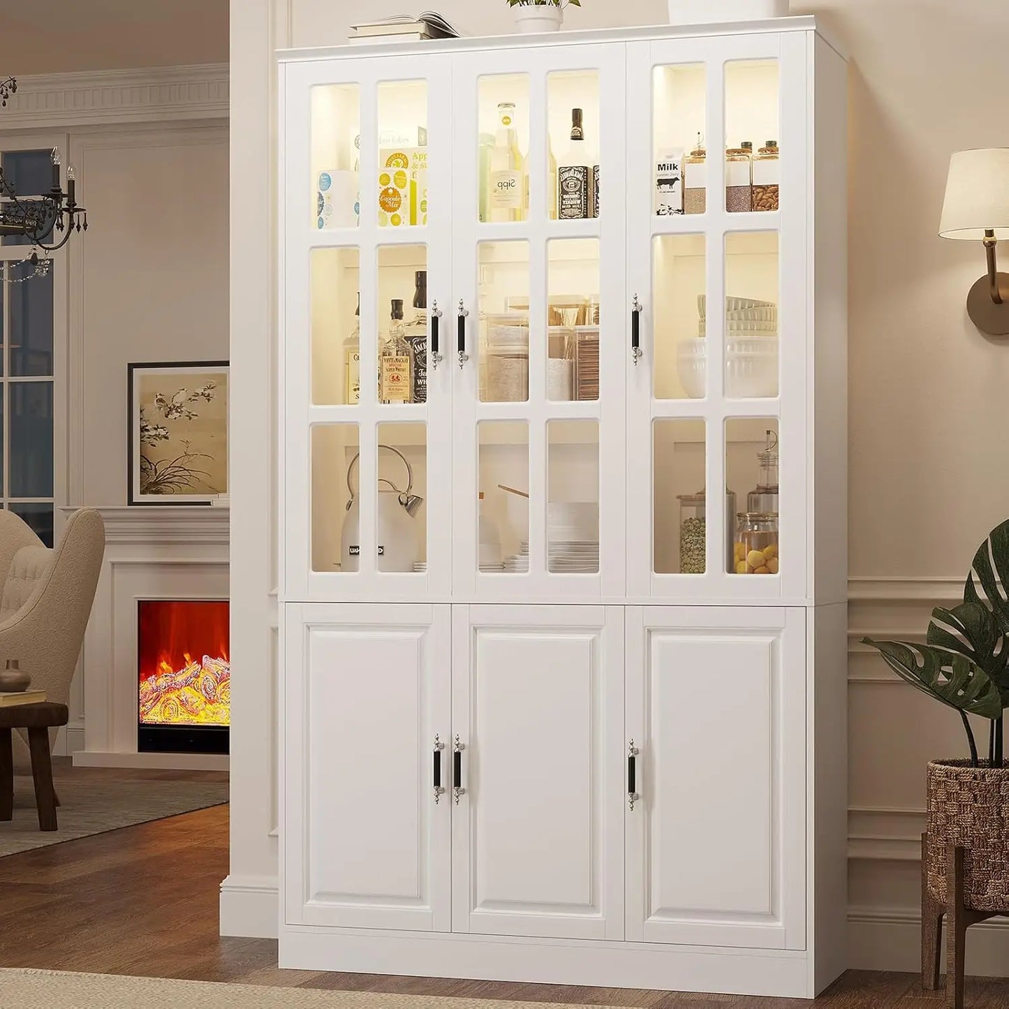 Kitchen Storage Cabinet with LED Lights