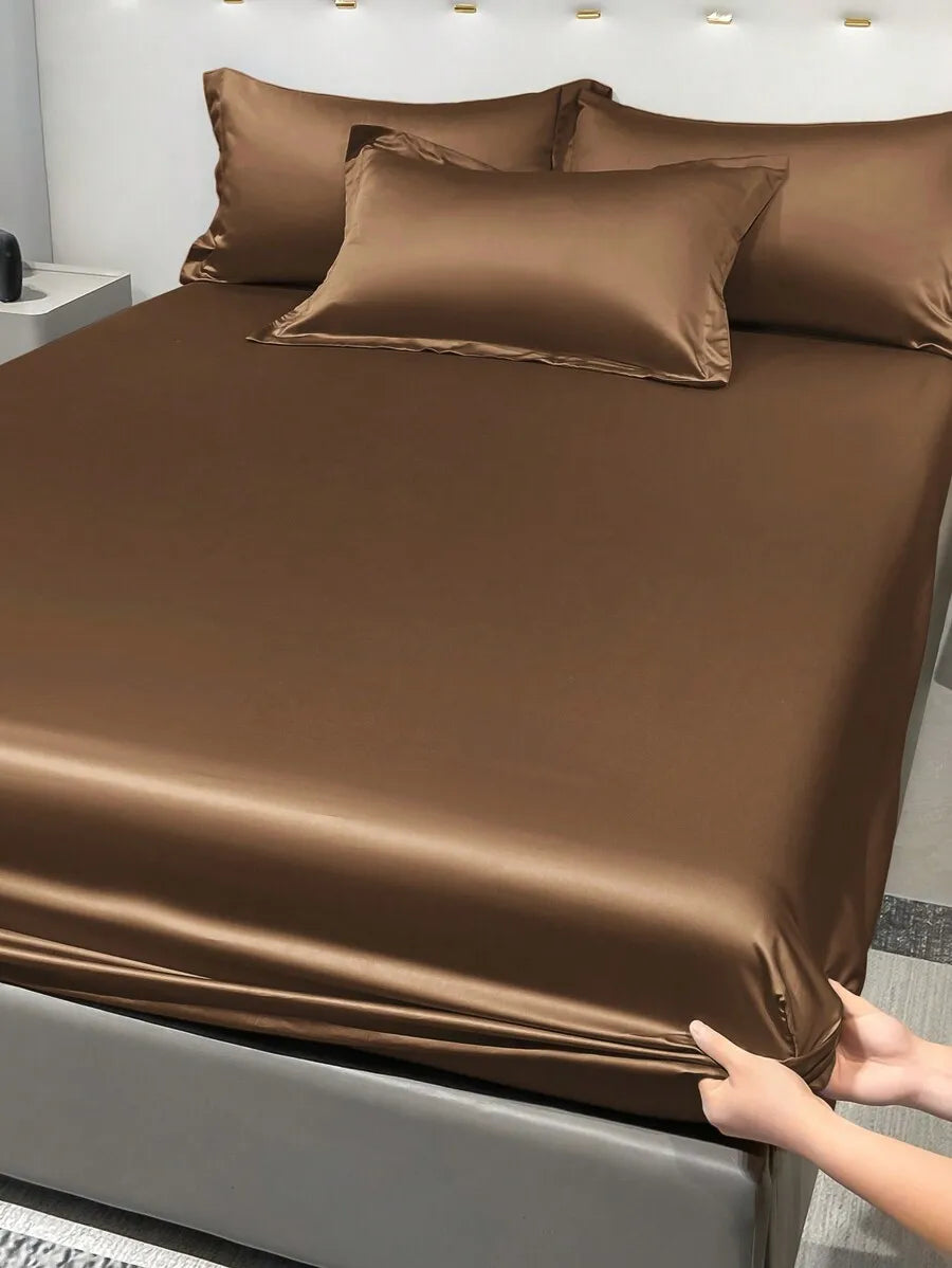 1PC Satin Solid Color Fitted Sheet