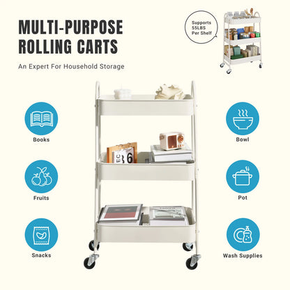 3 Tier Metal  Cart with Lockable Wheels