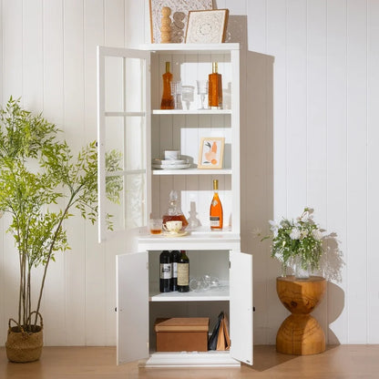 White Farmhouse Pantry Cabinet with Glass Door