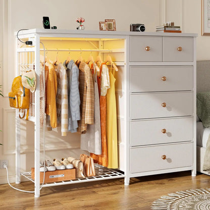 Bedroom Dresser with Hanging Rack