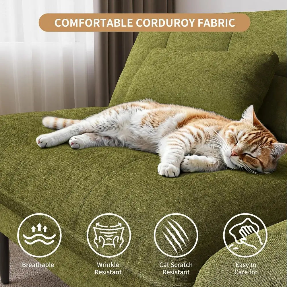 Velvet Sleeper Sofa with Adjustable Backrest