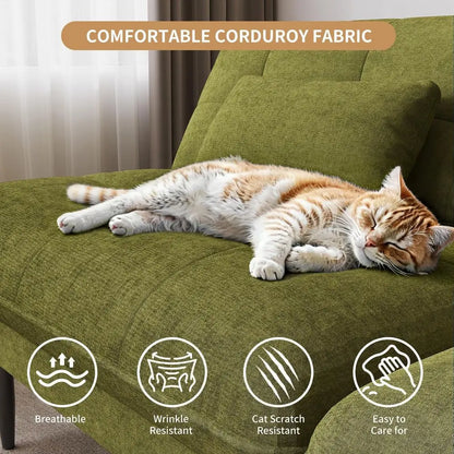 Velvet Sleeper Sofa with Adjustable Backrest