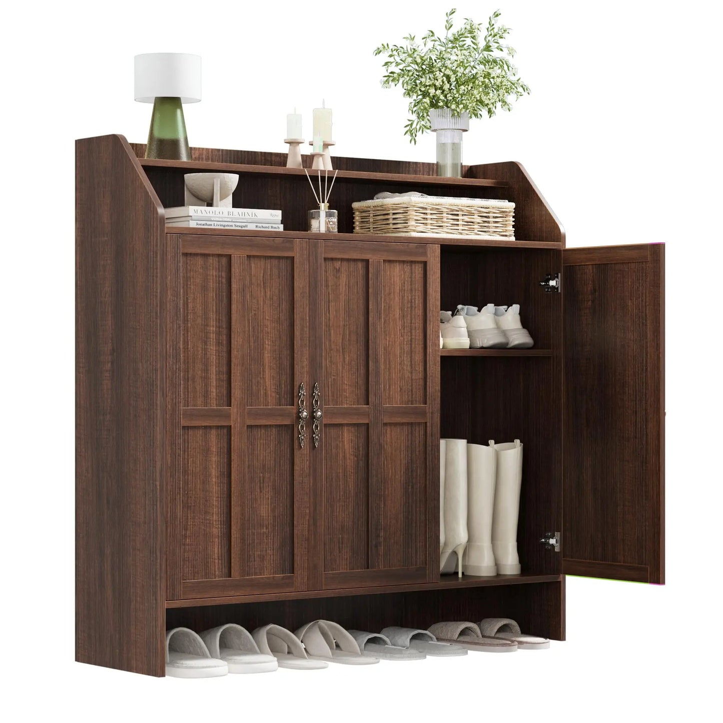 Farmhouse 5-Tier Shoe Cabinet With 3 Doors