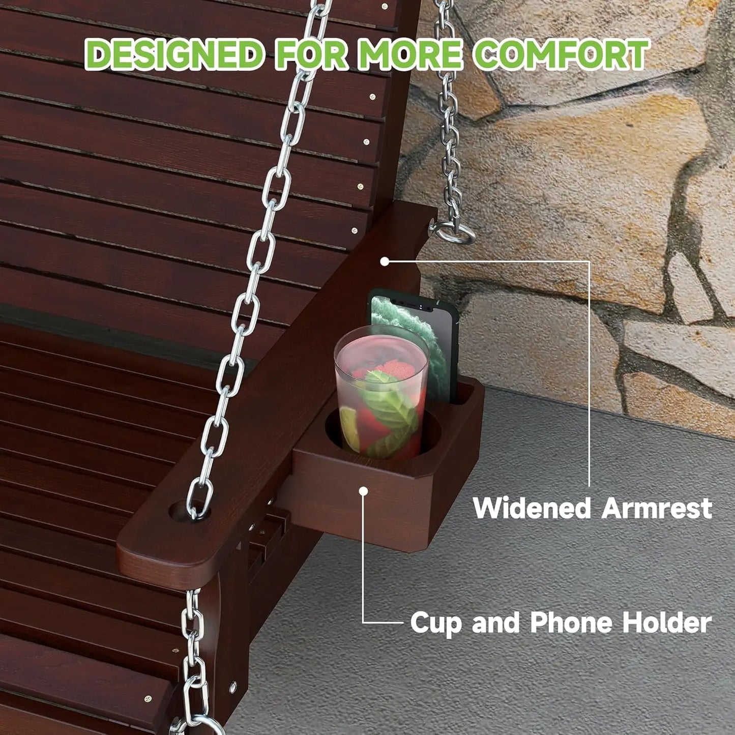 Wooden 2-Seater Hanging  Front Porch Swing