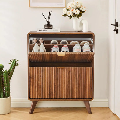 Fluted Narrow Shoe Cabinet 2 Flip Drawers