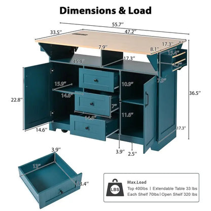 Large Kitchen Island with 2 Drop Leaves