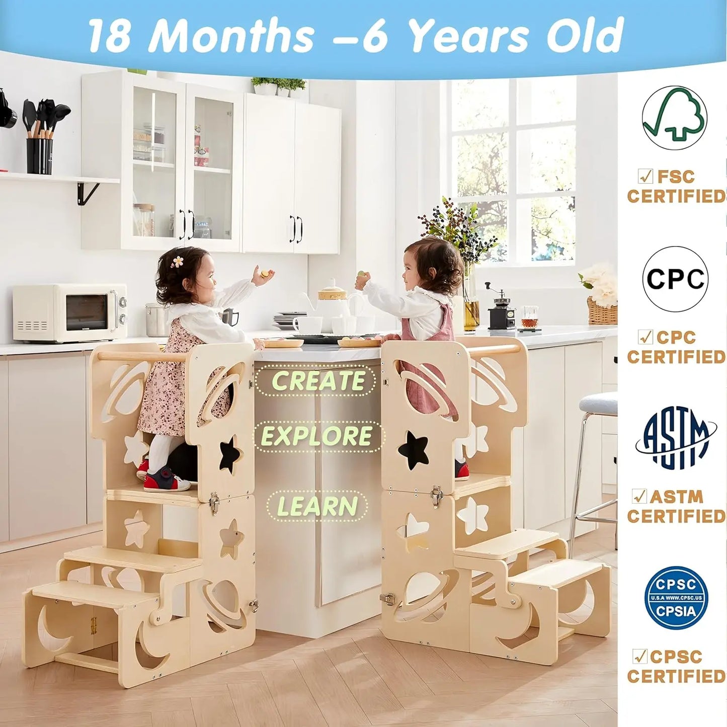 Foldable Toddler Tower with Step Stool