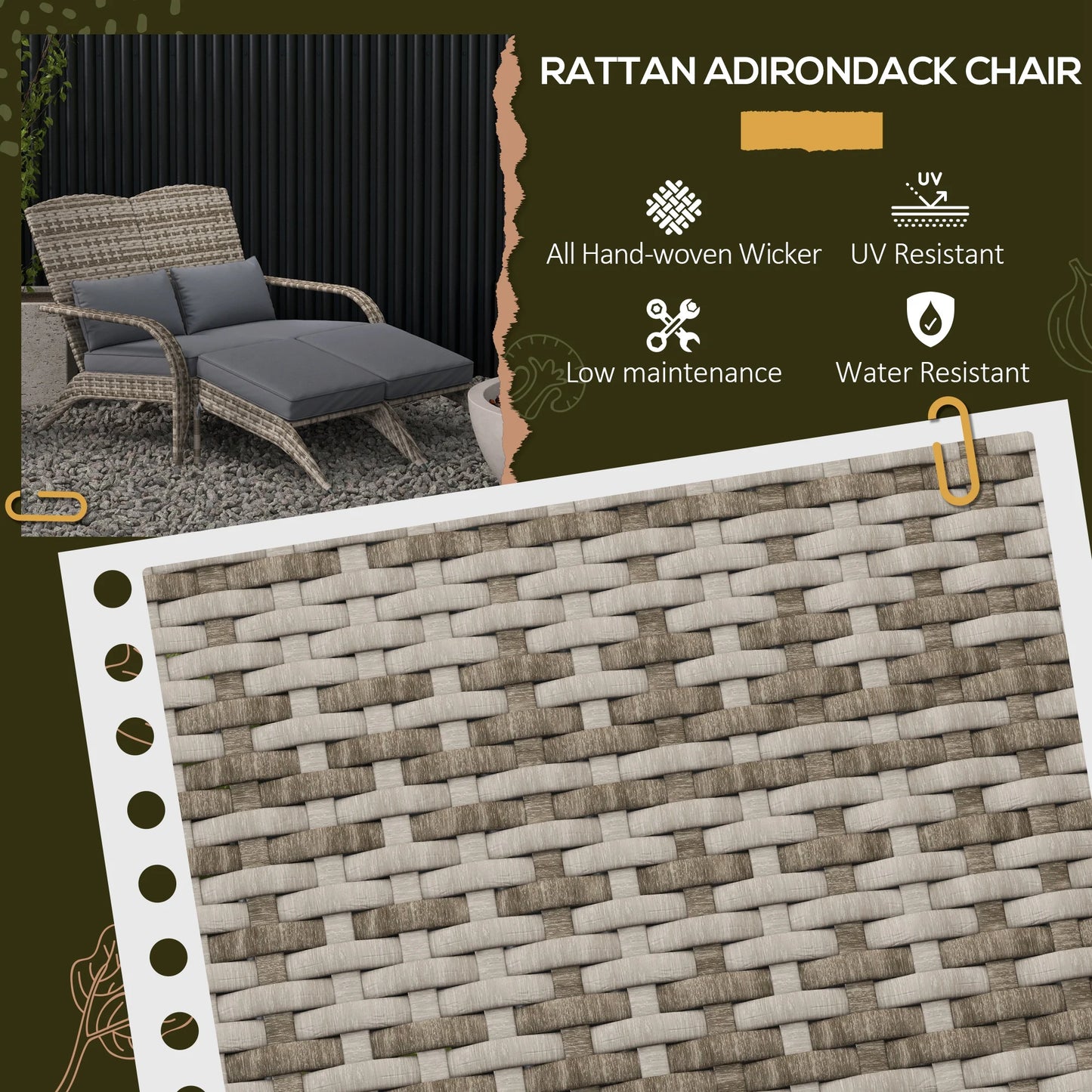 Wicker Adirondack Chair with Cushions for 2