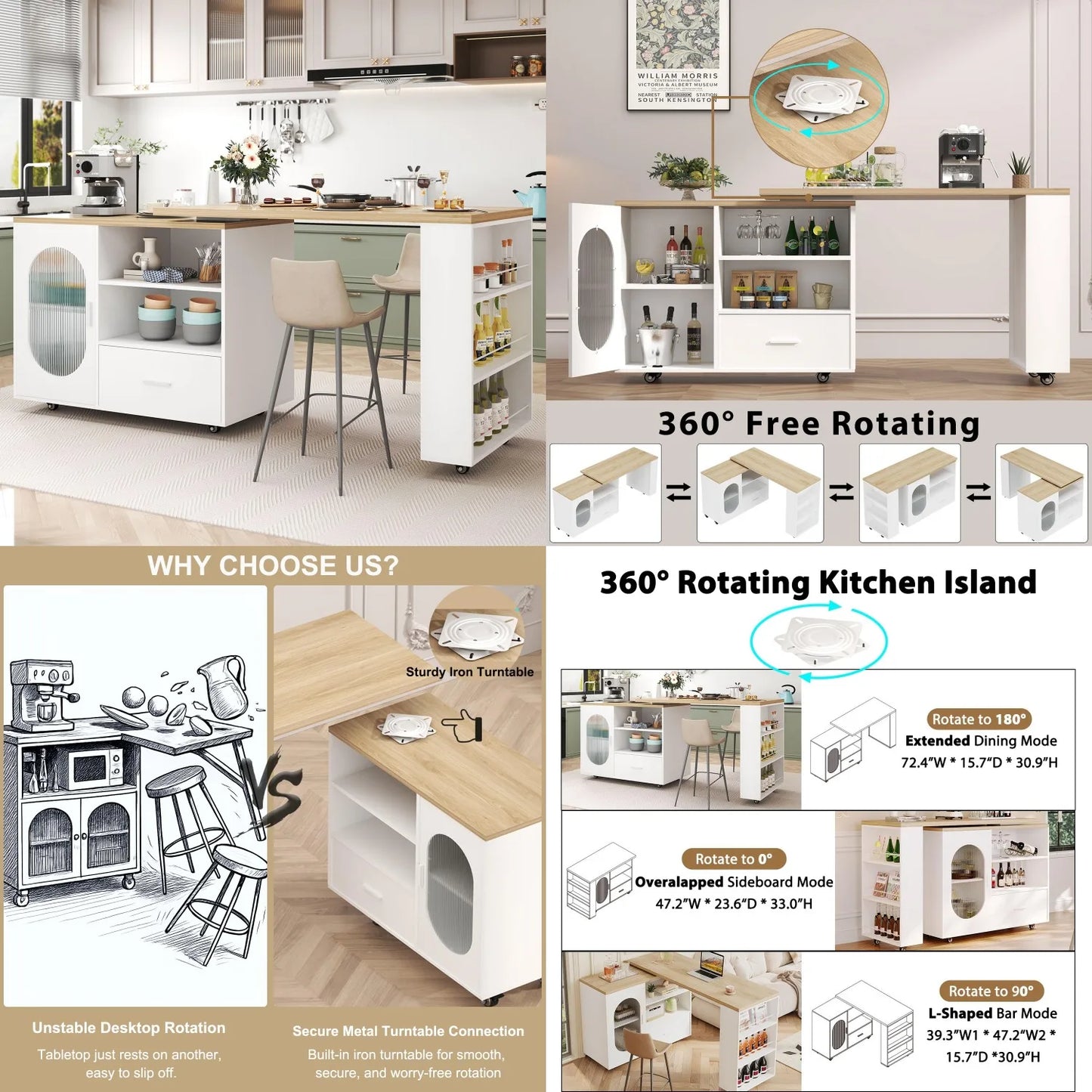 Rolling Kitchen Island Cart with Swivel Table