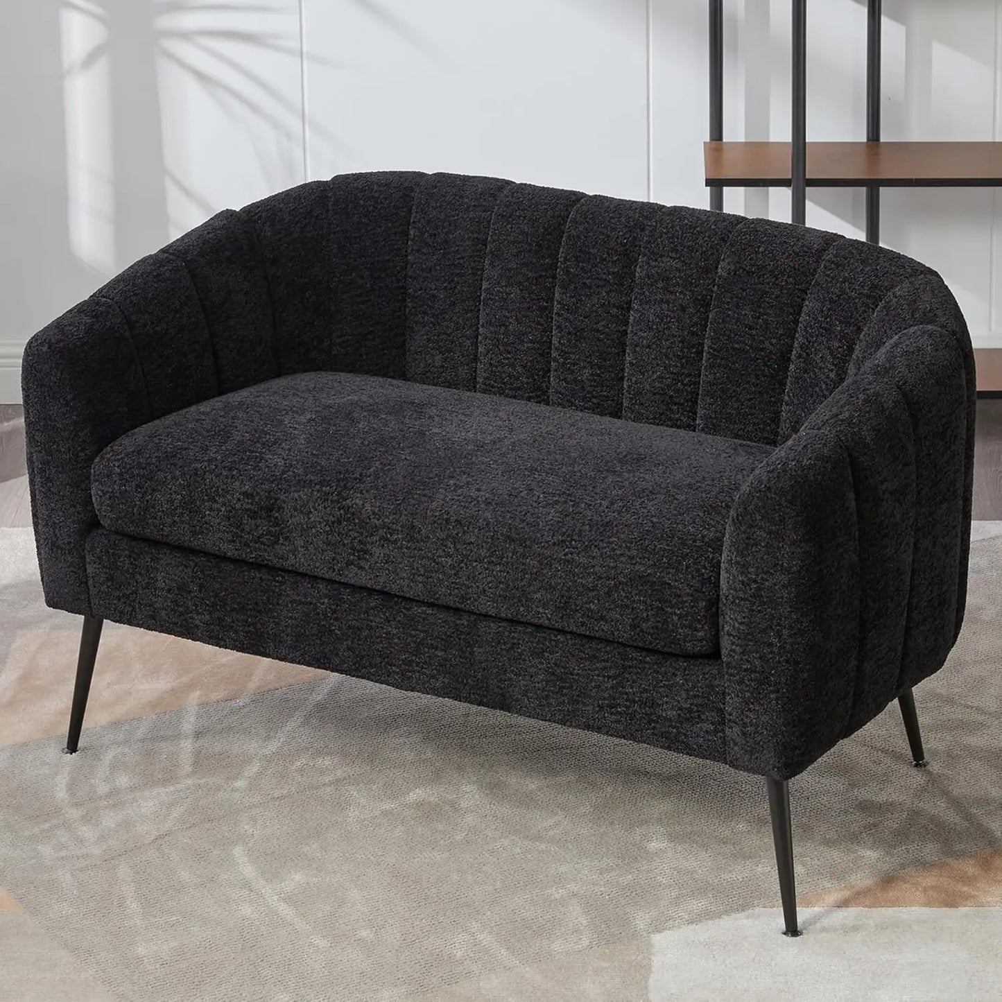 Modern Chenille Small Loveseat Metal Legs