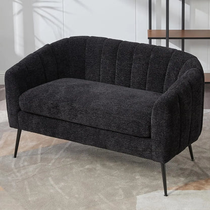 Modern Chenille Small Loveseat Metal Legs