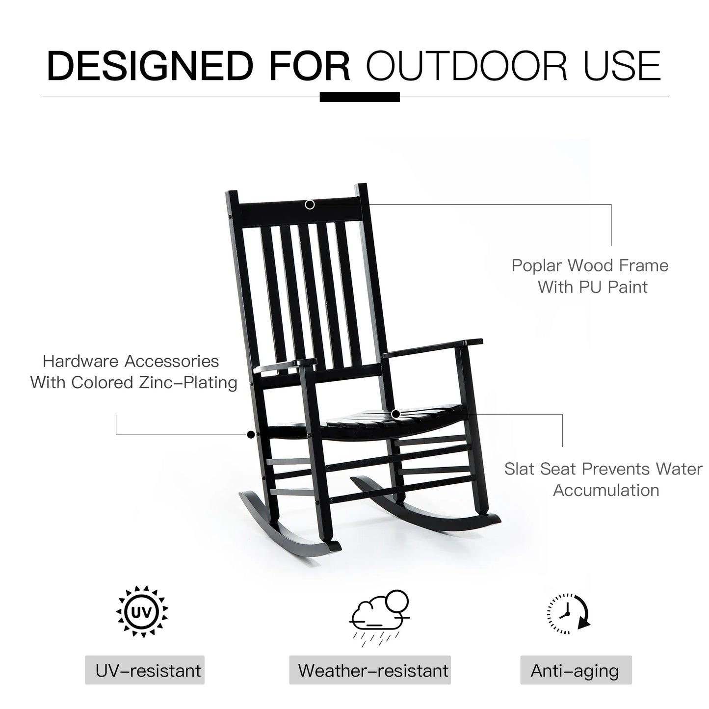 Rustic High Back All Weather Slatted Rocker