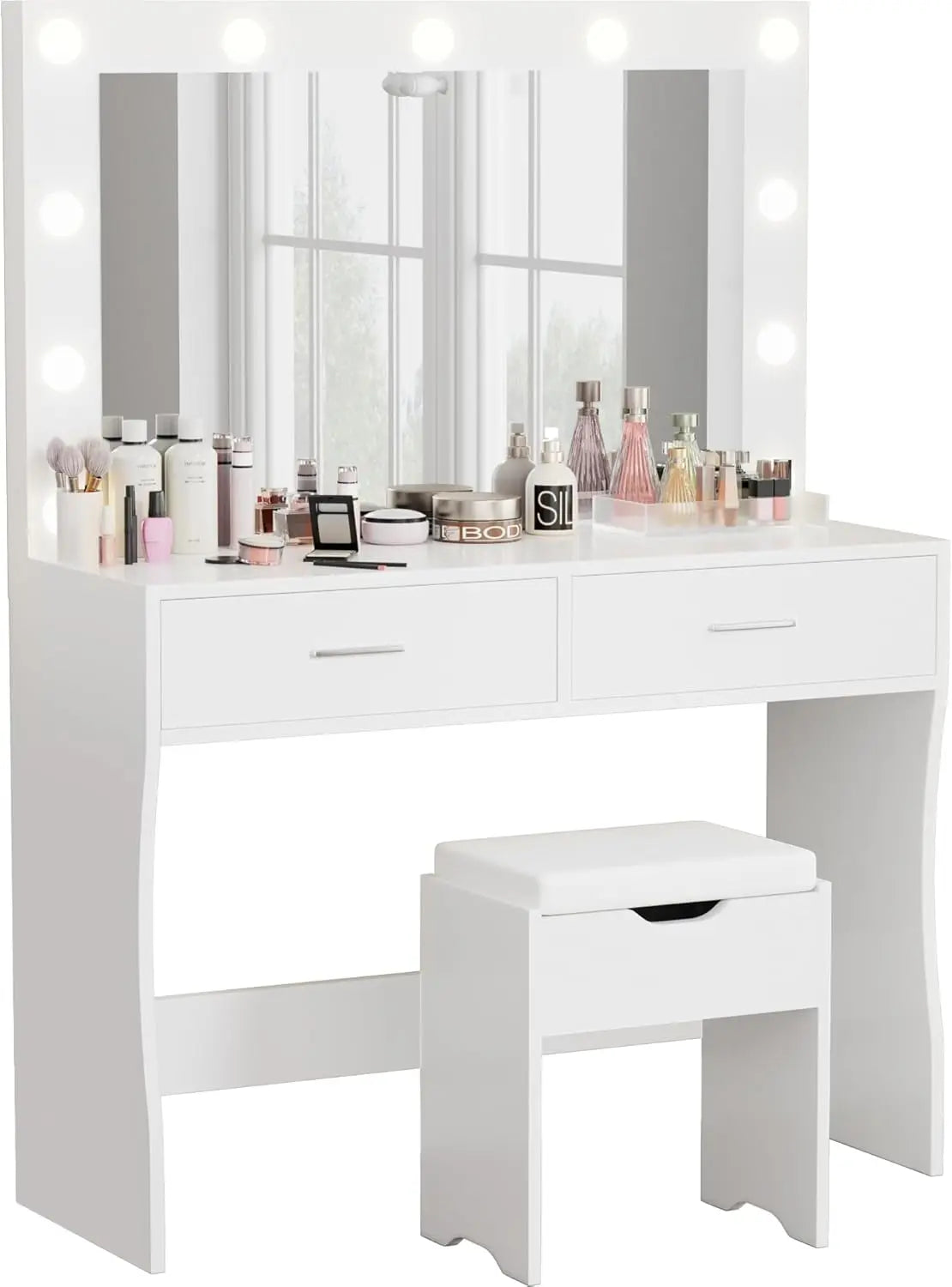 Vanity Desk Set With Large Lighted Mirror