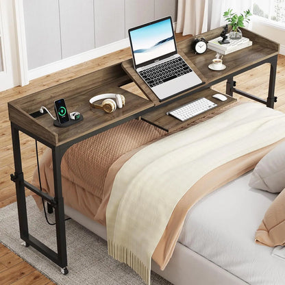 Overbed Table with Wheels and Height Adjustable